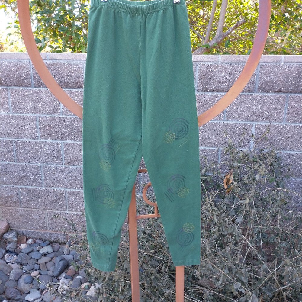 Vintage, Blue Fish, Hand-Block-Printed Leggings, Organic Cotton